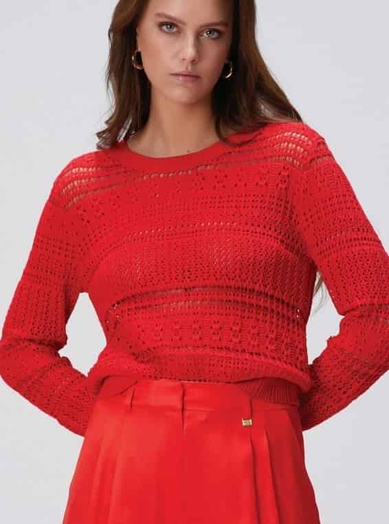 Womenswear — red open-knit jumper