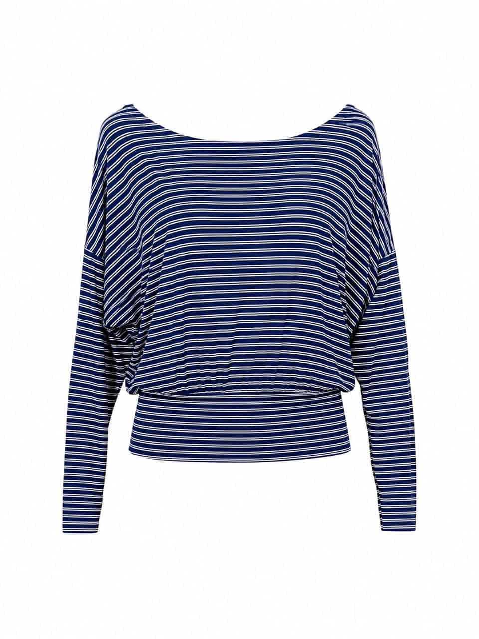 Womenswear — navy striped batwing top